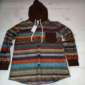 NWT Exclusive Earthy Stripe Top Button Up Shirt BOHO Hippie.